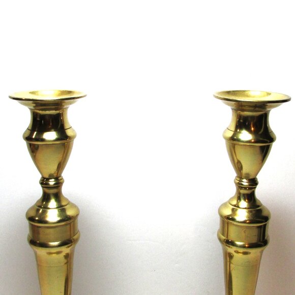 Pair Of Brass Candlesticks Colonial Revival Made In Japan MCM Home Decor - Picture 2 of 10